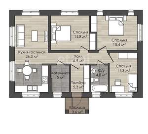 Дом 98м², 1-этажный, участок 6 сот.