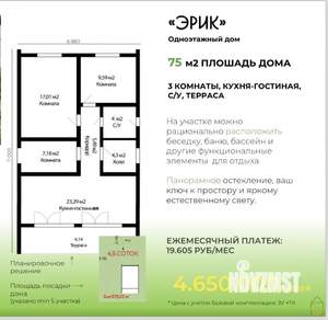 Дом 58м², 1-этажный, участок 10 сот.