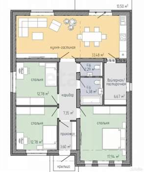 Дом 125м², 1-этажный, участок 8 сот.