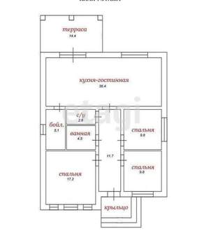 Дом 130м², 1-этажный, участок 8 сот.  