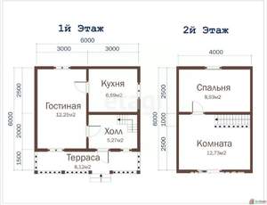 Дом 44м&sup2;, 2-этажный, участок 10 сот.  
