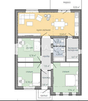 Дом 125м², 1-этажный, участок 10 сот.  