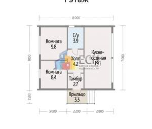 Дом 53м², 1-этажный, участок 9 сот.  