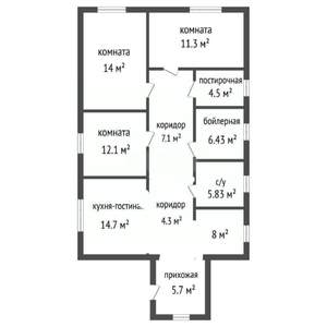 Дом 95м², 1-этажный, участок 6 сот.  