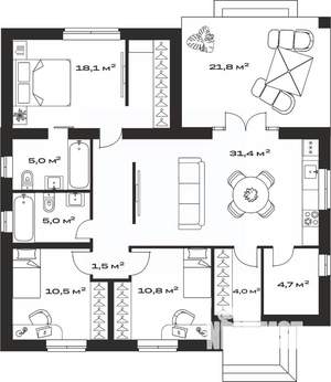 Коттедж 113м², 1-этажный, участок 6 сот.  