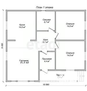 Дом 100м², 1-этажный, участок 24 сот.  