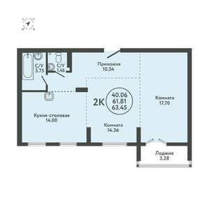 2-к квартира, на длительный срок, 62м2, 6/9 этаж
