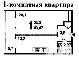 1-к квартира, на длительный срок, 43м2, 4/12 этаж