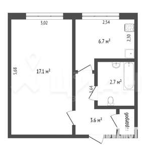 1-к квартира, на длительный срок, 31м2, 2/9 этаж
