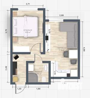 1-к квартира, на длительный срок, 34м2, 4/10 этаж