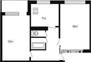 2-к квартира, вторичка, 46м2, 1/5 этаж