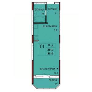 Студия квартира, строящийся дом, 33м2, 2/17 этаж