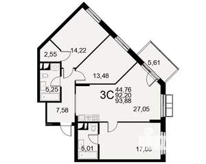 3-к квартира, строящийся дом, 92м2, 5/11 этаж