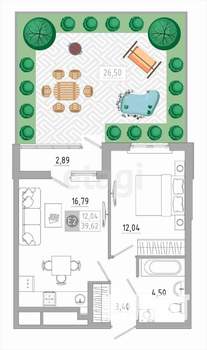 1-к квартира, вторичка, 39м2, 1/10 этаж