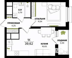 1-к квартира, строящийся дом, 40м2, 22/25 этаж