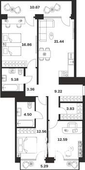 3-к квартира, вторичка, 106м2, 9/10 этаж