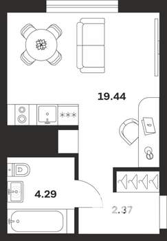 Студия квартира, строящийся дом, 26м2, 2/25 этаж