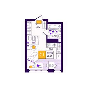 Студия квартира, вторичка, 26м2, 3/12 этаж