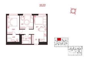 2-к квартира, вторичка, 55м2, 4/25 этаж