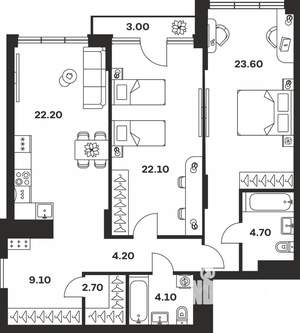 2-к квартира, вторичка, 96м2, 3/9 этаж