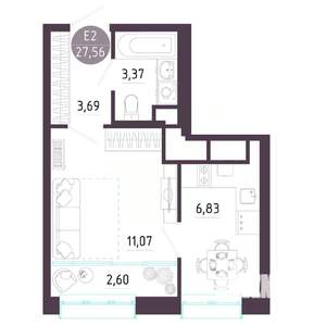 Студия квартира, строящийся дом, 28м2, 7/10 этаж
