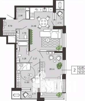 2-к квартира, вторичка, 81м2, 16/21 этаж
