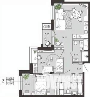 2-к квартира, вторичка, 82м2, 10/21 этаж