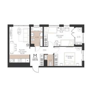 2-к квартира, вторичка, 57м2, 5/5 этаж