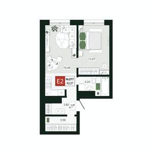 1-к квартира, вторичка, 43м2, 19/19 этаж