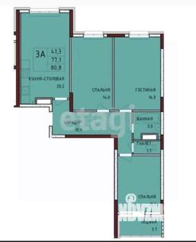 3-к квартира, вторичка, 81м2, 7/17 этаж