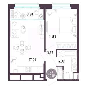 1-к квартира, вторичка, 40м2, 6/10 этаж