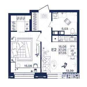 1-к квартира, строящийся дом, 37м2, 3/15 этаж