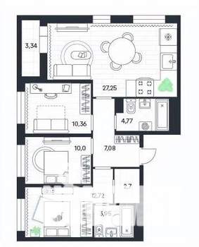 3-к квартира, строящийся дом, 82м2, 17/20 этаж