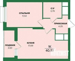 1-к квартира, вторичка, 41м2, 11/25 этаж