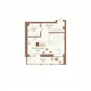 1-к квартира, строящийся дом, 35м2, 1/14 этаж