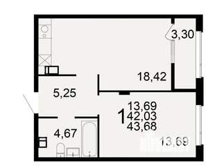 1-к квартира, вторичка, 44м2, 6/10 этаж