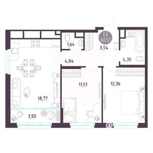 2-к квартира, вторичка, 61м2, 4/10 этаж