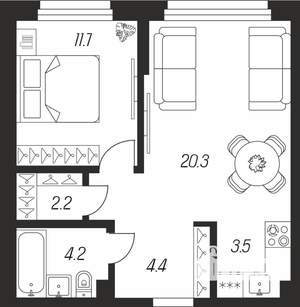 1-к квартира, строящийся дом, 46м2, 4/24 этаж