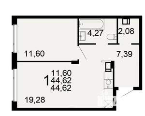1-к квартира, строящийся дом, 45м2, 1/9 этаж