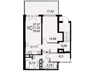 1-к квартира, вторичка, 76м2, 1/16 этаж
