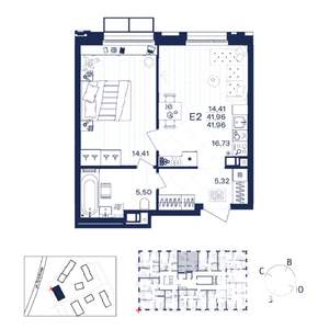 1-к квартира, строящийся дом, 42м2, 9/15 этаж