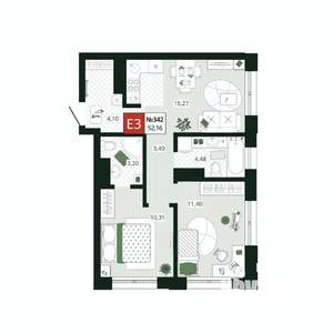 2-к квартира, вторичка, 52м2, 16/19 этаж