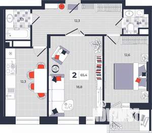 2-к квартира, строящийся дом, 65м2, 10/14 этаж