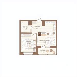 1-к квартира, строящийся дом, 37м2, 9/14 этаж