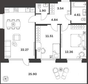 2-к квартира, вторичка, 69м2, 1/10 этаж