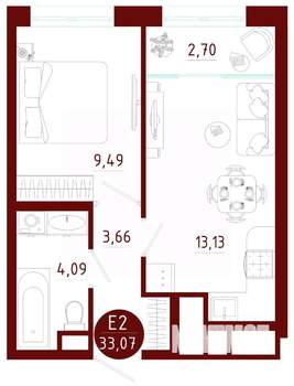 1-к квартира, вторичка, 33м2, 6/10 этаж