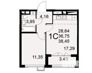 1-к квартира, вторичка, 38м2, 1/16 этаж