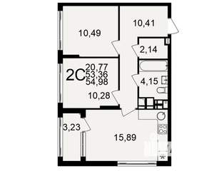 2-к квартира, строящийся дом, 53м2, 18/20 этаж