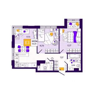 2-к квартира, вторичка, 55м2, 7/12 этаж