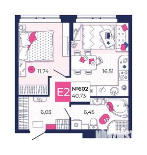 1-к квартира, вторичка, 41м2, 20/25 этаж